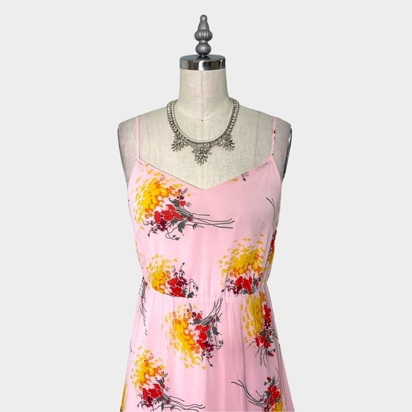 J. Crew Pink Sunburst Bouquet Tiered Maxi Dress Sundress 0 XS - Picture 4 of 11